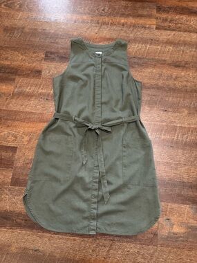 A New Day Green Linen Blend Shirt Dress w/Belt Size Medium Sleeveless Cotton